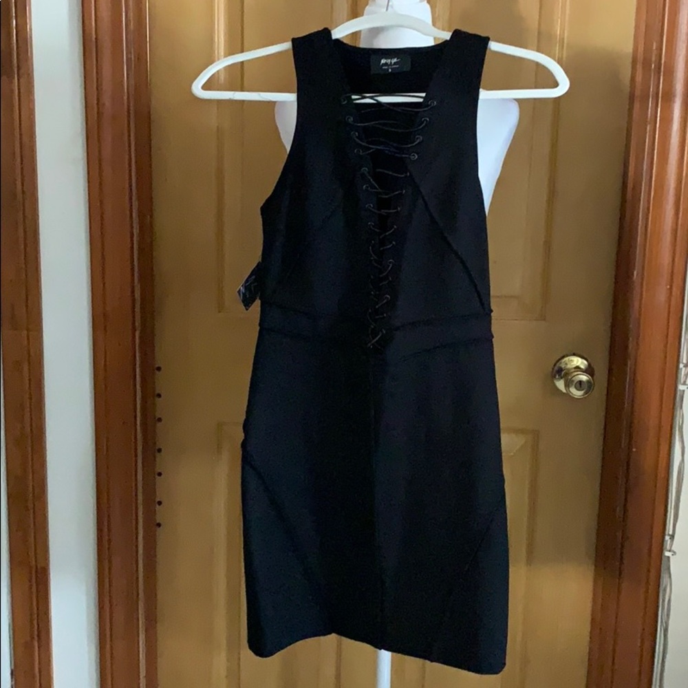 Black mini with deep V knotted front
